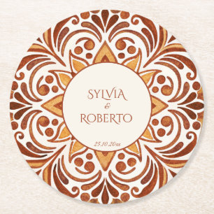 Terracotta Mexico Talavera bröllopet gynnar anpass Underlägg Papper Rund