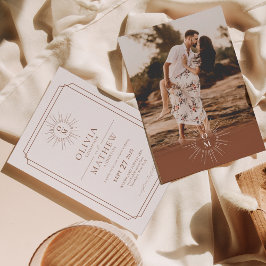 Terracotta Mid Century 70 s Monogram Photo Bröllop Inbjudningar