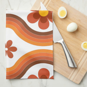 Terracotta Mid Century Modern Blommigt Rainbow Ret Kökshandduk