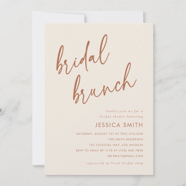 Terracotta Minimal Boho Bridal Brunch Inbjudningar (Framsida)