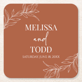 Terracotta Minimal minimalistisk Gren Löv Bröllop Underlägg Papper Kvadrat