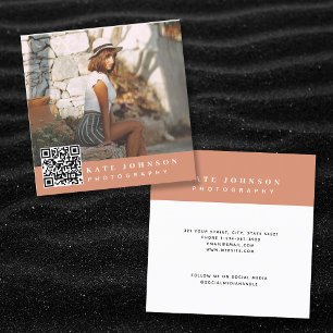 Terracotta Minimal Photo QR-kod Social Media Fyrkantigt Visitkort