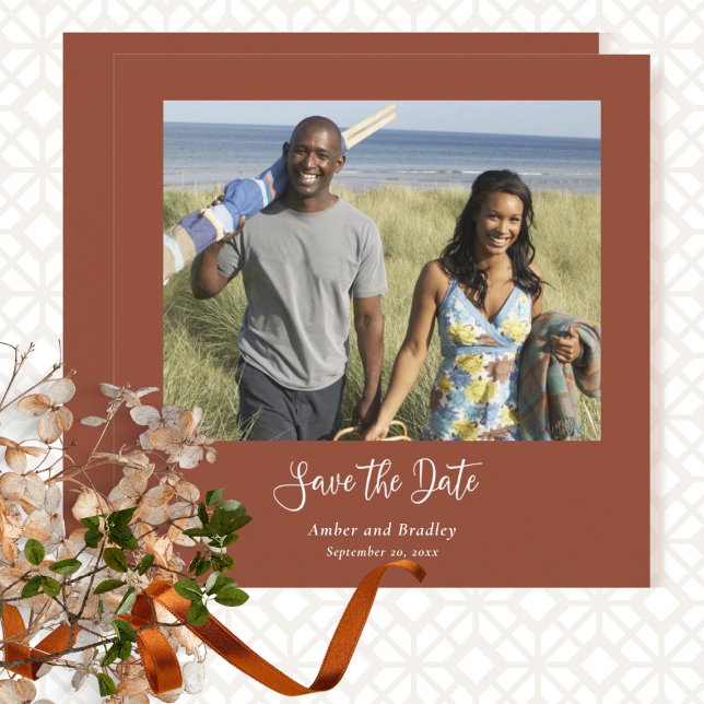 Terracotta Minimal Photo QR-kod Spara datum Inbjudningar (Skapare uppladdad)