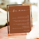 Terracotta Minimalist Bröllop Pub Menu, Drink Menu Poster<br><div class="desc">Den här vackra Drink Menu-signalen har en enastående modern,  minimalistisk elegans till visningen vid bröllop eller vid speciella evenemang. Redigera enkelt de flesta formuleringar så att de stämmer överens med stil. Färg för text och bakgrund är helt redigerbart —> Klicka på knappen Anpassa ytterligare för att redigera!</div>