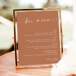 Terracotta Minimalist Bröllop Pub Menu, Drink Menu Poster<br><div class="desc">Den här vackra Drink Menu-signalen har en enastående modern,  minimalistisk elegans till visningen vid bröllop eller vid speciella evenemang. Redigera enkelt de flesta formuleringar så att de stämmer överens med stil. Färg för text och bakgrund är helt redigerbart —> Klicka på knappen Anpassa ytterligare för att redigera!</div>