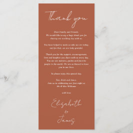 Terracotta Minimalist Bröllop Tack Place Card Meny