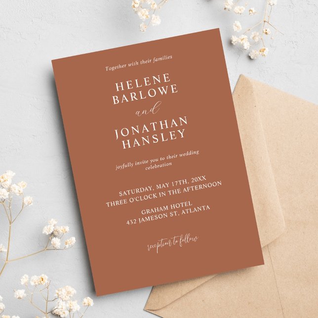Terracotta Minimalist Classic Elegant bröllop Inbjudningar (Terracotta Minimalist Classic Elegant Wedding Invitation)
