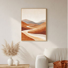Terracotta Minimalist Landscape Living Wall Art  Poster