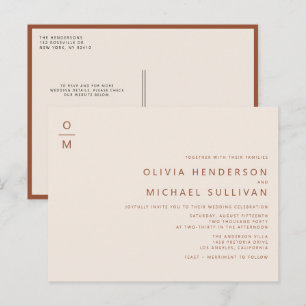 Terracotta Minimalist Monogram QR-kod Bröllop Inbjudan Vykort