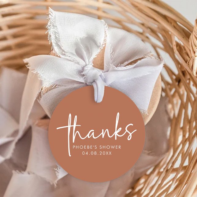 Terracotta Minimalist Script Bröllopsfest Gåvor Etiketter (Skapare uppladdad)