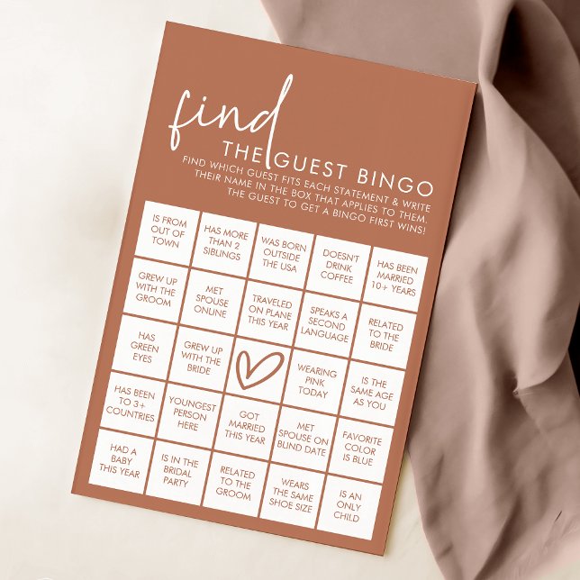 Terracotta Minimalist Shower Guest Bingo Game (Skapare uppladdad)