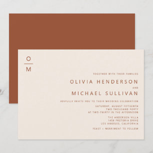 Terracotta Minimalist Typography Monogram Wedding Inbjudningar