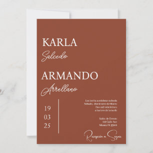 Terracotta minimalistisk bröllopsinbjudan spansk inbjudningar