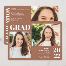 Terracotta minimalistisk, modern 3 foton studenten inbjudningar