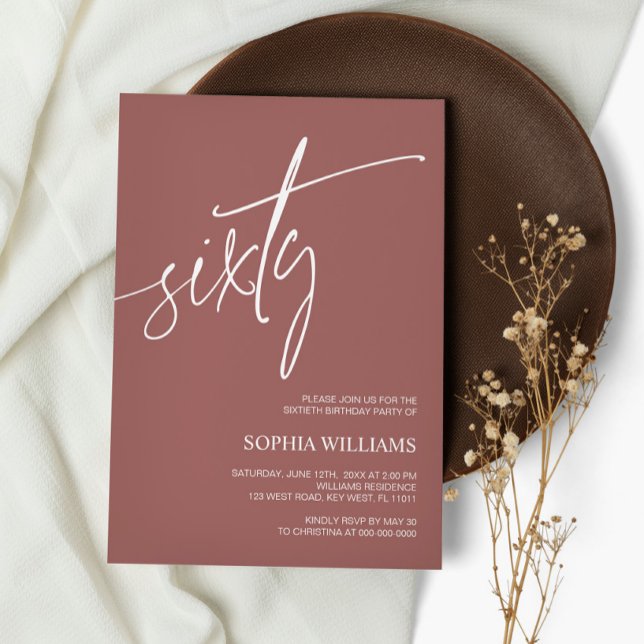 Terracotta-minsta 60:e födelsedagsinbjudan inbjudningar (Skapare uppladdad)