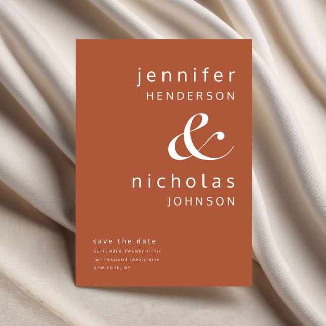 Terracotta Modern Ampersand Typography Bröllop Spara Datumet (Terracotta Modern Ampersand Typography Wedding Save The Date)