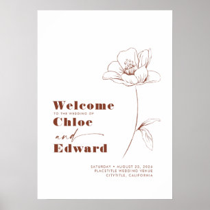 Terracotta Modern Blommigt Bröllop Välkomsttecken Poster