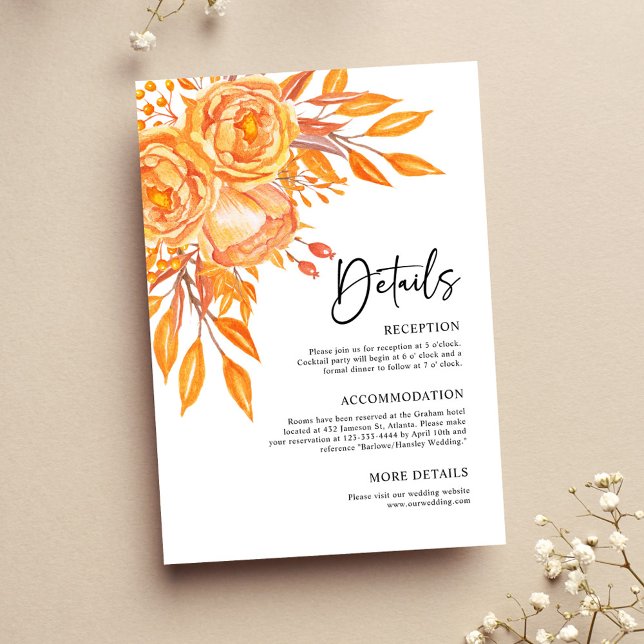 Terracotta Modern Blommigt Rustic Bröllop Tilläggskort (Terracotta Modern Floral Rustic Wedding Enclosure Card)