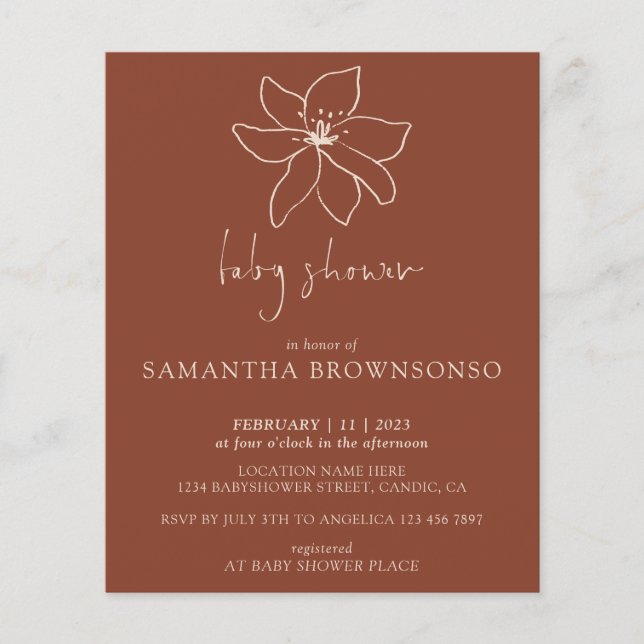 Terracotta Modern botaniskt budgeterad babystötare Flygblad (Framsidan)