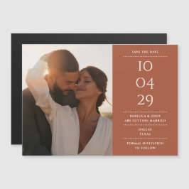 Terracotta Modern Bröllop Photo Save Date Magnetisk Inbjudningskort