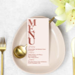 Terracotta Modern Bröllop Simple Menu Card Meny<br><div class="desc">Denna moderna samling i bröllop är perfekt för Fall eller en boho firande med sin terracotta jordtonspalett i färg. Det monokromatiska temat är mycket trendig höger nu, särskilt med vår lekfulla typografi och stora initialer. Det här minimalistiska menykortet bröllop är helt och hållet anpassade - Allt är redigerbart, klicka bara...</div>