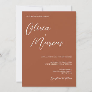 Terracotta Modern Chic Script Bröllop Entourage Inbjudningar