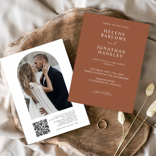 Terracotta Modern Classic Elegant bröllop Inbjudningar (Terracotta Modern Classic Elegant Wedding Invitation)