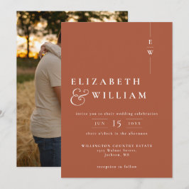 Terracotta Modern Elegant Monogram Foto Bröllop Inbjudningar