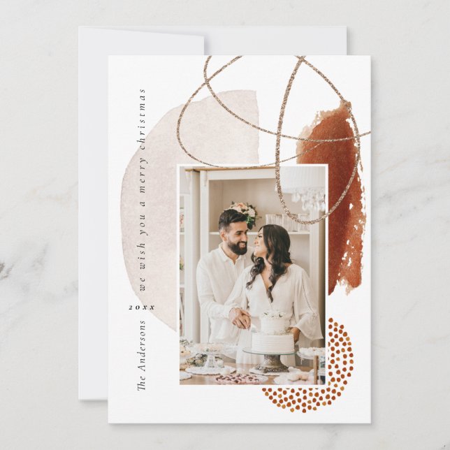 Terracotta Modern Geometric Photo Helgdag Card Julkort (Framsida)