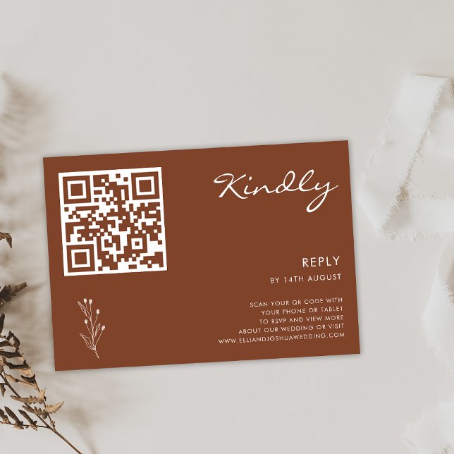 Terracotta Modern minimal QR-kod för OSA Inbjudningar (Modern Minimalist Terracotta RSVP Card with QR Code, Wedding Kindly Reply Card Terracotta QR Code)