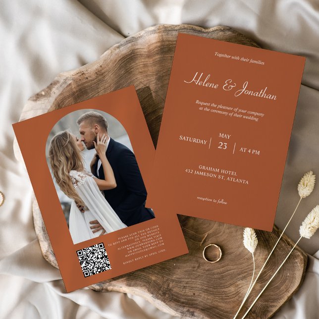 Terracotta Modern minimalist Elegant bröllop Inbjudningar (Terracotta Modern Minimalist Elegant Wedding Invitation)