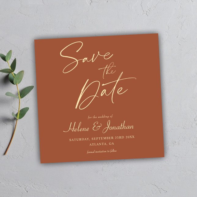 Terracotta Modern minimalist Elegant bröllop Spara Datumet (Terracotta Modern Minimalist Elegant Wedding Save The Date)