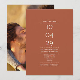 Terracotta Modern Minimalist Photo Bröllop Date Inbjudningar