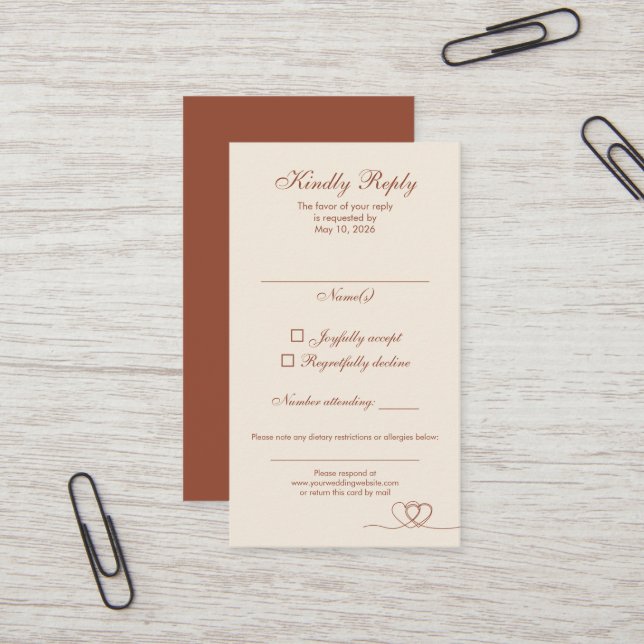 Terracotta Modern Mix and Match Wedding RSVP Card Visitkort (Fram/Back In Situ)