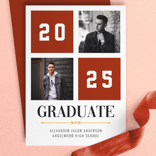 Terracotta Modern Photo Collage Grad Announcement Inbjudningar (Skapare uppladdad)