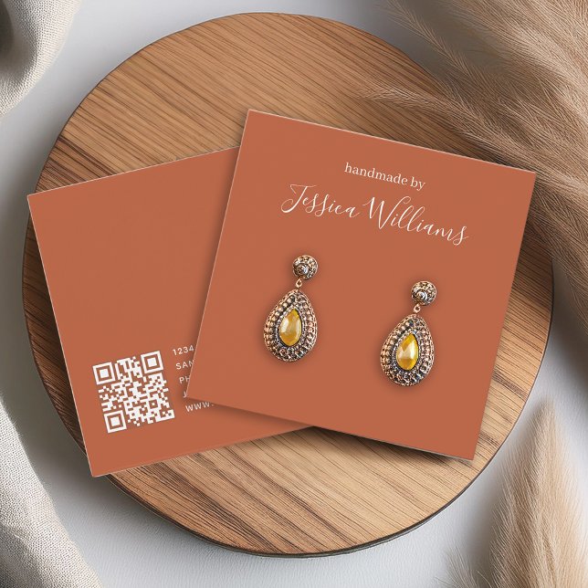 Terracotta Modern QR Earring Visning Card för skri Fyrkantigt Visitkort (Skapare uppladdad)