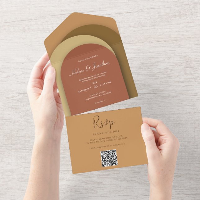 Terracotta Modern QR-kod Minimalist Bröllop (Avrivbar del)