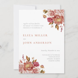 Terracotta Modern Rustic Watercolor Blommigt Bröll Inbjudningar