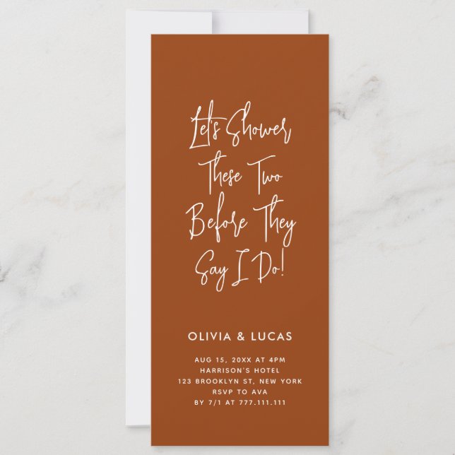 Terracotta Modern Script Couples Shower Invitation (Framsida)