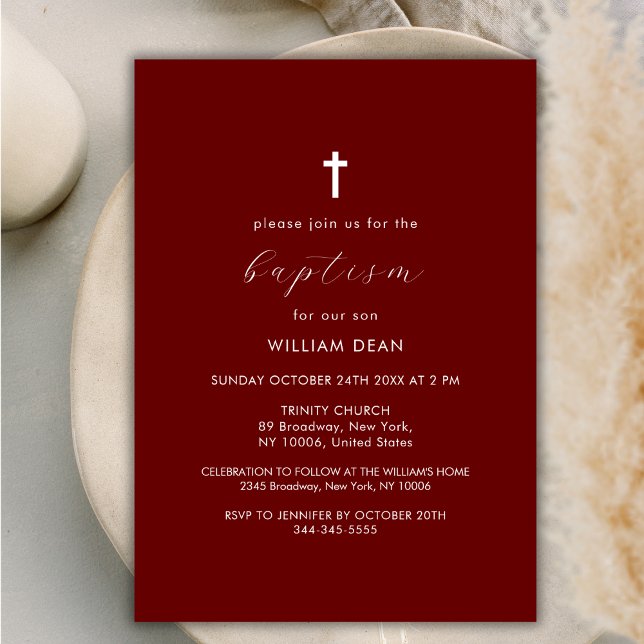 Terracotta Modern skript Boho Kor Baptism Inbjudningar (Terracotta Modern Script Boho Cross Baptism Invitation)