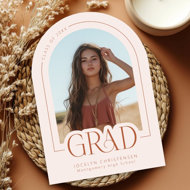  terracotta Modern Studenten-meddelande Inbjudningar (Mockup of 5" x 7" Announcement with Arch Corner Style)