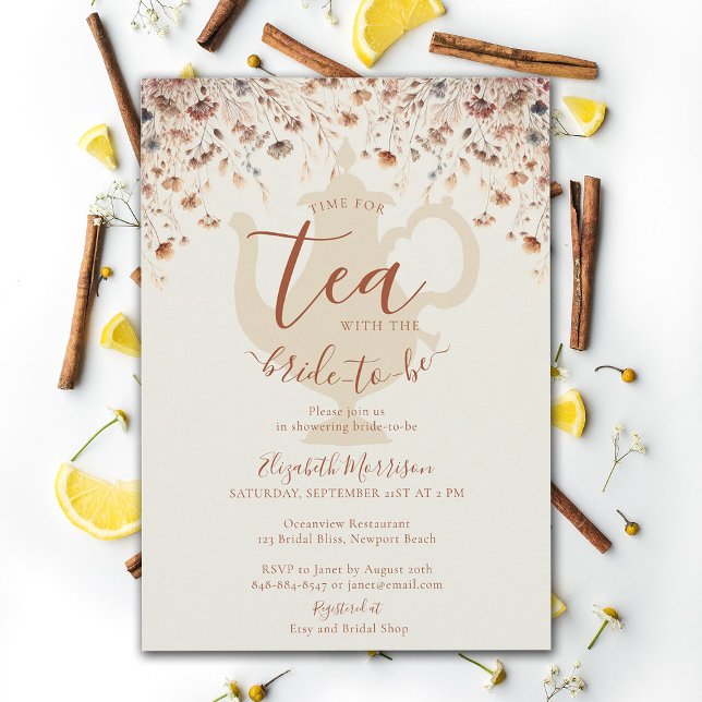 Terracotta Möhippa Tea Bride Vild Flowers Inbjudningar (terracotta floral bridal shower tea invitation modern elegant wildflowers meadow garden flowers time)