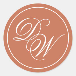Terracotta Monogram Enkel Brun Vit Skrift Runt Klistermärke