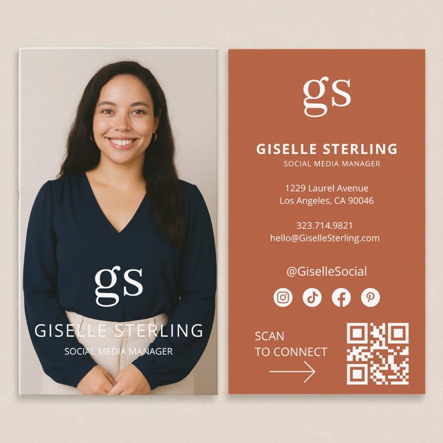 Terracotta Monogram Photo Social Media QR-kod Visitkort (Skapare uppladdad)
