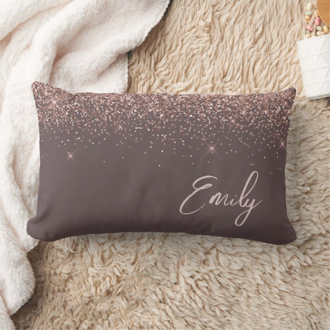 Terracotta  Monogram Rosa ros Guld Glitter Lumbarkudde (Filt)