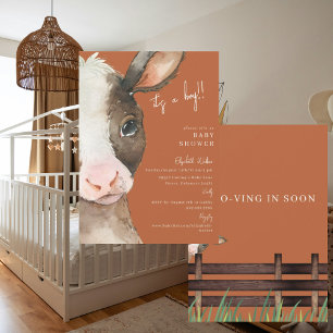 Terracotta Moo-ving in Soon Cow Baby Shower Inbjudningar