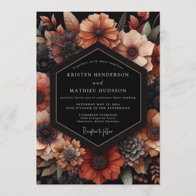 Terracotta Moody Floral Wedding Inbjudningar (Framsida)