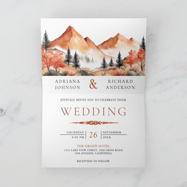 Terracotta Mountain Forest Photo QR Code Wedding Inbjudan (Inuti)
