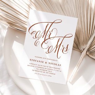 Terracotta Mrs & Rustic Script QR Code Bröllop Inbjudningar