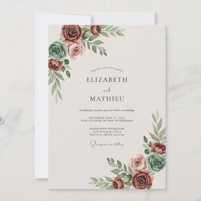 Terracotta Muted Bohemian Wedding Inbjudningar (Framsida)